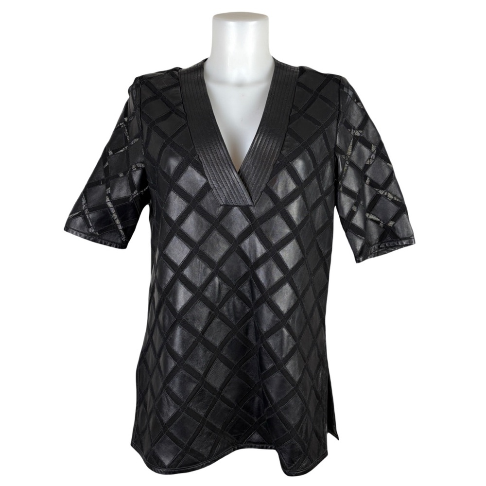 Rare Bagatelle Faux Leather and Mesh V-Neck Tunic